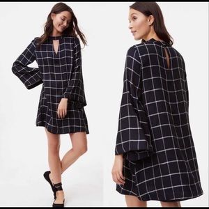 Loft • Windowpane Plaid Bell Sleeve Flare Dress